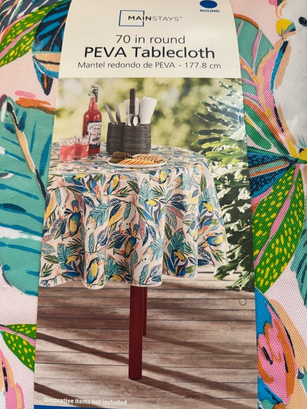 Mainstays Tropical Leaf PEVA Round Tablecloth - Blue/Green